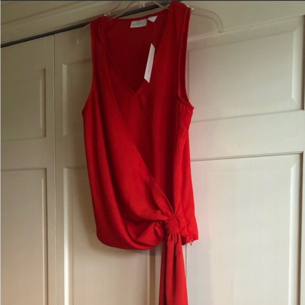 New York & Co Red Blouse with black lined - Picture 2 of 9